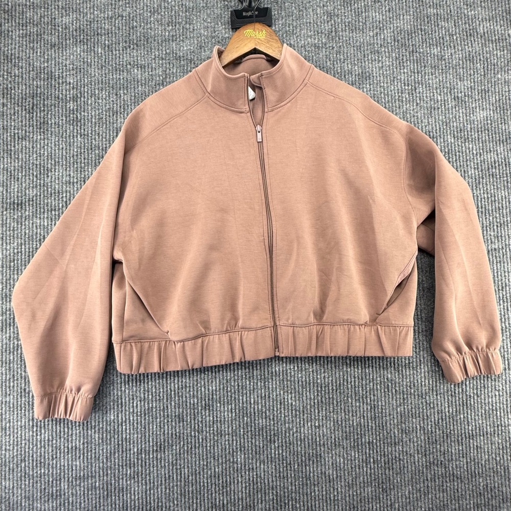All In Motion Full Zip Jacket Womens XL Mauve Excellent Cropped Mock Neck Pocket